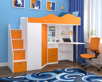 Детская кровать-шкаф Пионер-1, каркас Белое дерево, фасад Оранжевый в Одинцово
