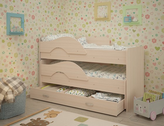 Детская 2-этажная кровать Радуга 1.6 с ящиком, цвет Млечный дуб в Одинцово - изображение