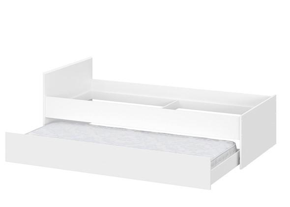 Выкатная кровать в детскую Токио, белый текстурный (одинарная (0,9х2,0) + выкатная) в Химках - изображение