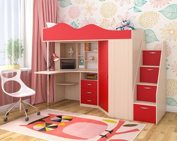Детская кровать-шкаф Пионер-1, каркас Дуб, фасад Красный в Одинцово