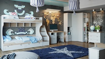 Детская спальня Ривьера №2 (Дуб Бонифацио/Белый) в Подольске - предосмотр