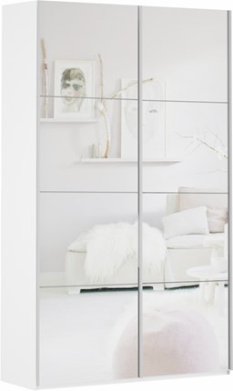 Шкаф двухдверный Прайм (Зеркало/Зеркало) 1200x570x2300, белый снег в Одинцово - изображение