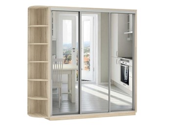 Шкаф 3-х дверный Экспресс (3 зеркала), со стеллажом 2100х600х2200, дуб сонома в Серпухове