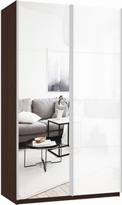 Шкаф 2-х створчатый Прайм (Зеркало/Белое стекло) 1200x570x2300, венге в Химках