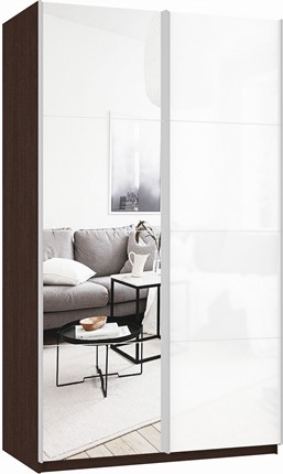 Шкаф 2-х створчатый Прайм (Зеркало/Белое стекло) 1200x570x2300, венге в Серпухове - изображение