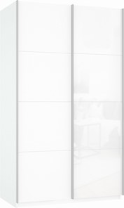 Шкаф-купе 2-х дверный Прайм (ДСП/Белое стекло) 1200x570x2300, белый снег в Химках