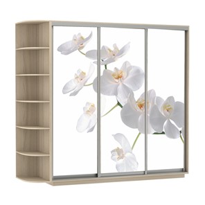 Шкаф 3-х створчатый Экспресс со стеллажом, 2100х600х2200, Орхидея белая/шимо светлый в Москве