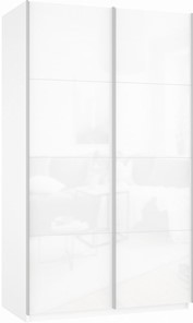 Шкаф 2-х дверный Прайм (Белое стекло/Белое стекло) 1600x570x2300, белый снег в Химках
