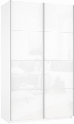 Шкаф 2-х дверный Прайм (Белое стекло/Белое стекло) 1600x570x2300, белый снег в Москве - изображение
