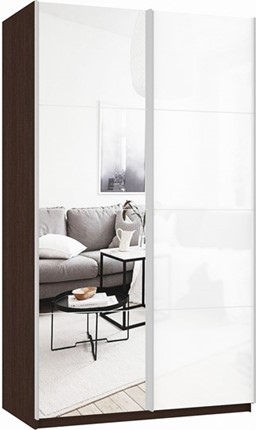 Шкаф 2-х створчатый Прайм (Зеркало/Белое стекло) 1600x570x2300, венге в Серпухове - изображение