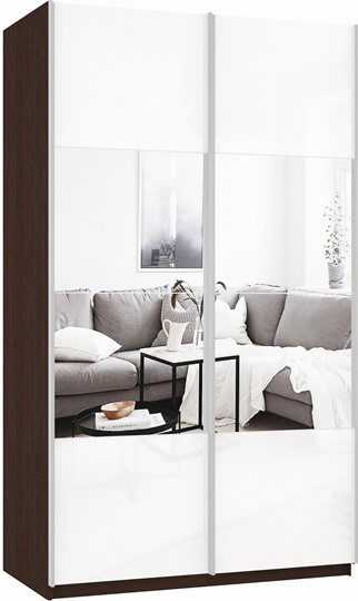 Шкаф 2-х створчатый Прайм (Зеркало/Белое стекло) 1200x570x2300, венге в Одинцово - изображение 2