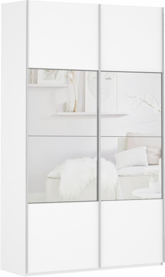Шкаф 2-створчатый Прайм (ДСП/Зеркало) 1400x570x2300, белый снег в Одинцово - изображение 2