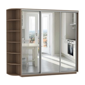Шкаф 3-дверный Экспресс (3 зеркала), со стеллажом 2100х600х2400, шимо темный в Подольске