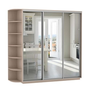 Шкаф 3-х дверный Экспресс (3 зеркала), со стеллажом 2100х600х2200, дуб молочный в Одинцово