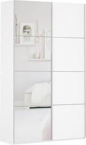 Шкаф 2-створчатый Прайм (ДСП/Зеркало) 1400x570x2300, белый снег в Одинцово