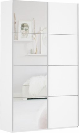 Шкаф 2-створчатый Прайм (ДСП/Зеркало) 1400x570x2300, белый снег в Одинцово - изображение