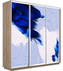Шкаф 3-х створчатый Экспресс 1800х450х2200, Абстракция бело-голубая/дуб сонома в Серпухове
