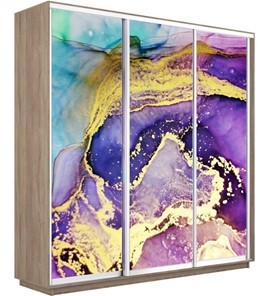 Шкаф 3-створчатый Экспресс 1800х600х2400, Абстракция фиолетово-золотая/дуб сонома в Москве