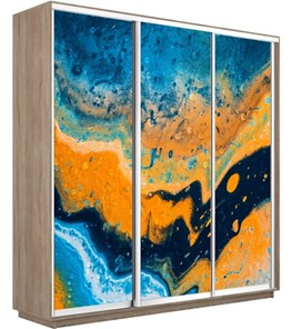 Шкаф 3-створчатый Экспресс 2100х450х2200, Абстракция оранжево-голубая/дуб сонома в Одинцово