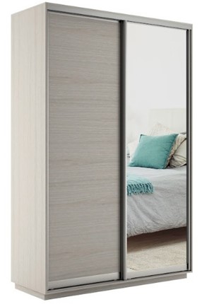 Шкаф двухдверный Экспресс (ДСП/Зеркало) 1600х600х2200, шимо светлый в Химках - изображение