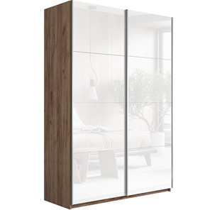 Шкаф 2-х дверный Прайм (Белое стекло/Белое стекло) 1200x570x2300, Крафт табачный в Одинцово
