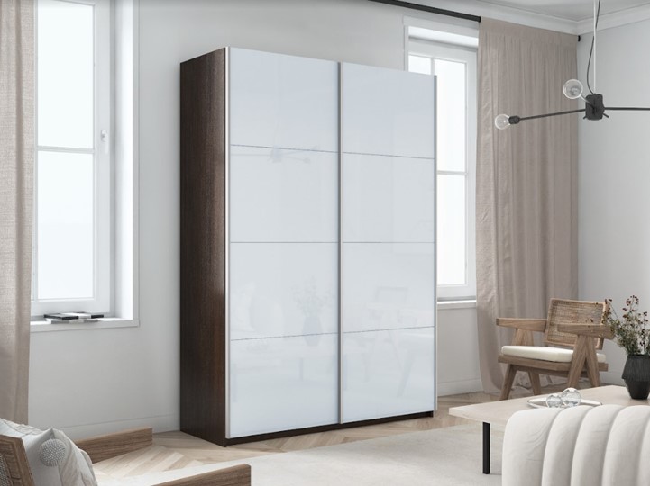 Шкаф 2-х дверный Прайм (Белое стекло/Белое стекло) 1200x570x2300, венге в Москве - изображение 4