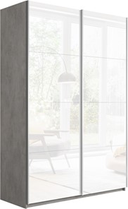 Шкаф 2-дверный Прайм (Белое стекло/Белое стекло) 1400x570x2300, бетон в Москве - предосмотр
