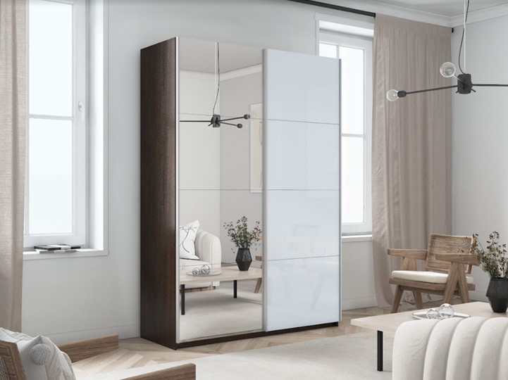 Шкаф 2-х створчатый Прайм (Зеркало/Белое стекло) 1600x570x2300, венге в Одинцово - изображение 5