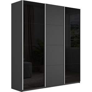 Шкаф 3-х дверный Широкий Прайм (2 Стекла Черных / ДСП) 2400x570x2300, Серый диамант в Химках