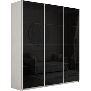 Шкаф 3-дверный Широкий Прайм (Черное стекло) 2400x570x2300, Ясень Анкор светлый в Подольске