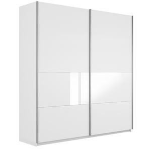 Шкаф Широкий Прайм (ДСП / Белое стекло) 2200x570x2300, Белый снег в Одинцово