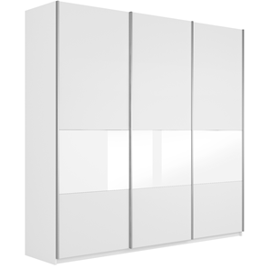 Шкаф Широкий Прайм (ДСП / Белое стекло) 2400x570x2300, Белый снег в Одинцово