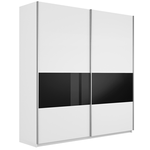 Шкаф Широкий Прайм (ДСП / Черное стекло) 2200x570x2300, Белый снег в Одинцово