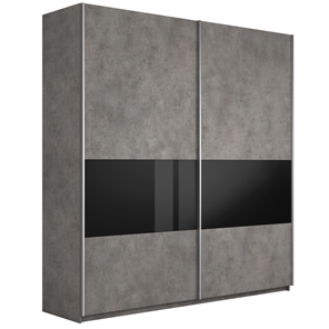 Шкаф 2-дверный Широкий Прайм (ДСП / Черное стекло) 2200x570x2300, Бетон в Одинцово