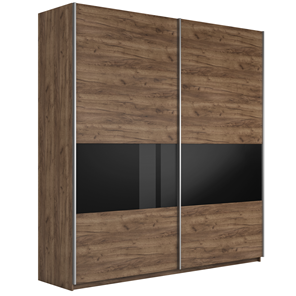 Шкаф 2-х дверный Широкий Прайм (ДСП / Черное стекло) 2200x570x2300, Крафт Табачный в Одинцово