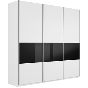 Шкаф Широкий Прайм (ДСП / Черное стекло) 2400x570x2300, Белый снег в Одинцово