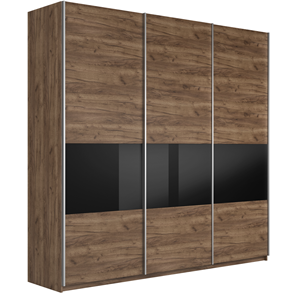 Шкаф 3-створчатый Е1 Широкий Прайм (ДСП / Черное стекло) 2400x570x2300, Крафт Табачный в Подольске