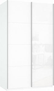 Шкаф 2-дверный Прайм (ДСП/Белое стекло) 1400x570x2300, белый снег в Москве
