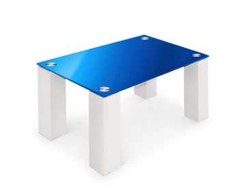 Журнальный стол Колизей-8, белый/синее стекло в Одинцово