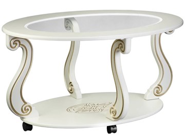 Стеклянный столик Овация-С, на колесах, слоновая кость-золото в Москве
