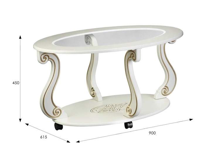 Стеклянный столик Овация-С, на колесах, слоновая кость-золото в Москве - изображение 5