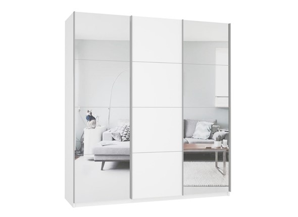 Шкаф трехдверный Прайм (Зеркало/ДСП/Зеркало) 1800x570x2300, белый снег в Подольске - изображение