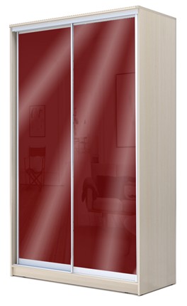 Шкаф 2-х дверный 2200х1362х420 с цветным стеклом ХИТ 22-4-14-22 Бургунд 312, Дуб млечный в Москве - изображение