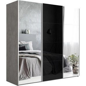 Шкаф 3-х дверный Эста, 8 зеркал/4 черных стекла, 2700x660x2200, бетон в Подольске
