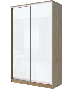 Шкаф 2-х дверный Хит-22-15-22 с цветным стеклом, белое №10, Дуб крафт золотой в Подольске
