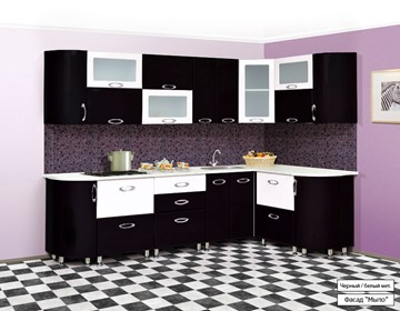Угловая кухня Мыло 128 2700х1500, цвет Черный/Белый металлик в Химках