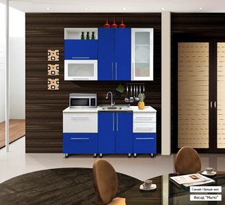 Малогабаритная кухня Мыло 224 1600х918, цвет Синий/Белый металлик в Москве
