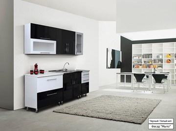 Гарнитур на кухню Мыло 224 2000х918, цвет Черный/Белый металлик в Подольске - предосмотр