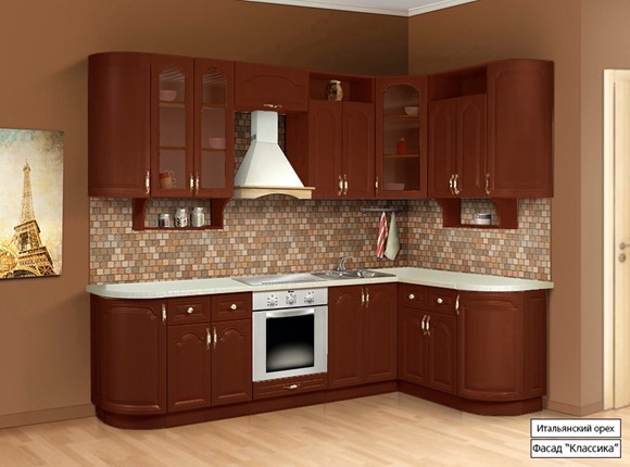 Модульная кухня Классика 2700х1500, цвет Итальянский орех в Москве - изображение