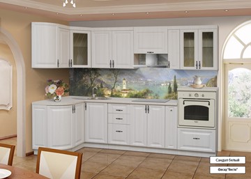Кухонный угловой гарнитур Веста 1330х2800, цвет Сандал белый в Одинцово